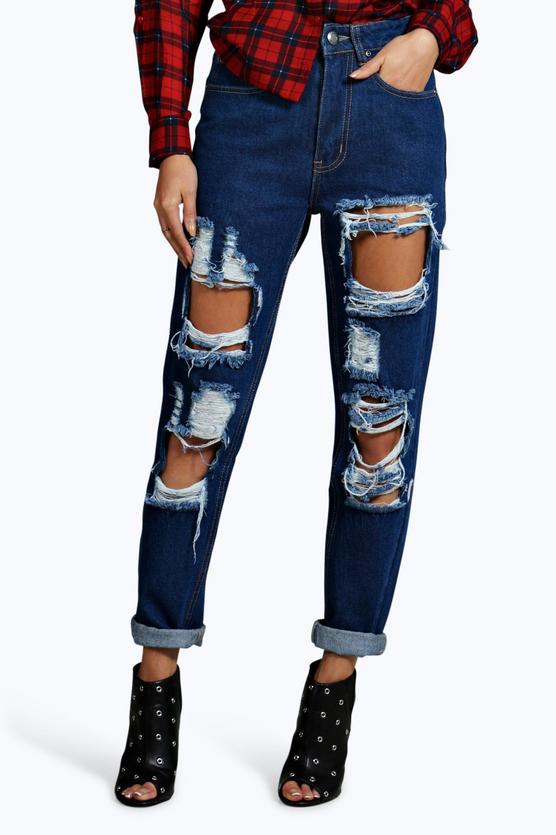 Maisie 70&#39;s High Rise Distressed Mom Jeans